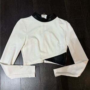 Bebe white and black leather crop top